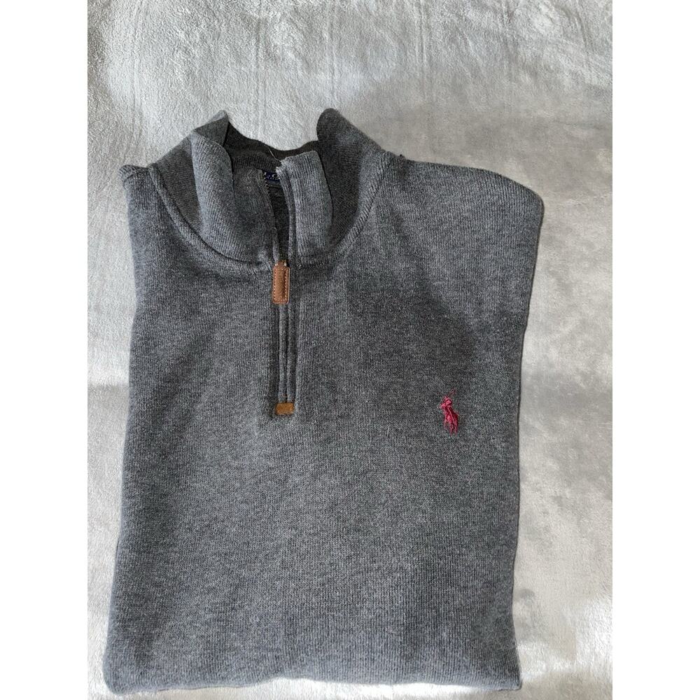Polo by Ralph Lauren Sweater Men XL Pullover 1/4 Zip Light Gray 100 Cotton EUC